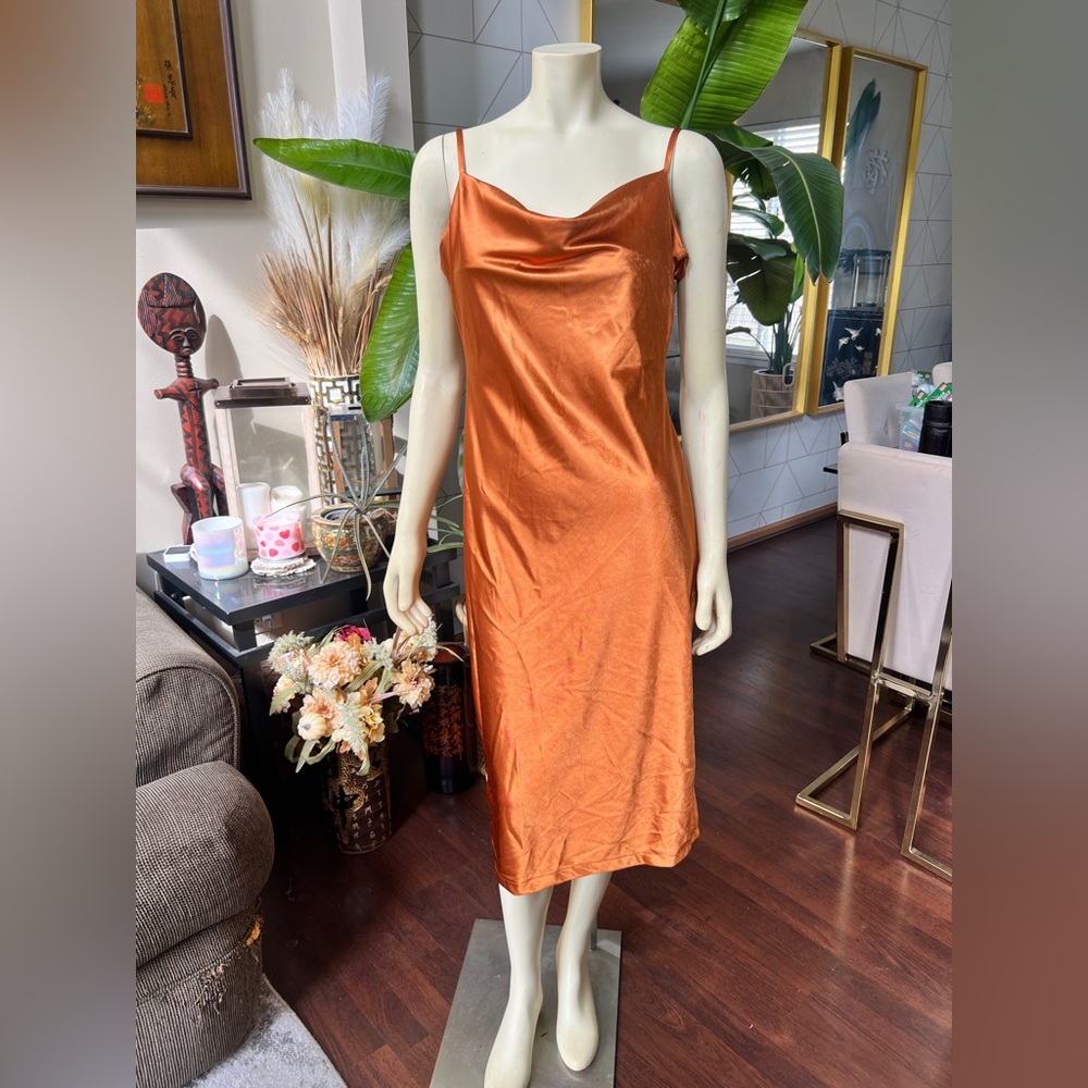 Sleek Orange Slip Dress